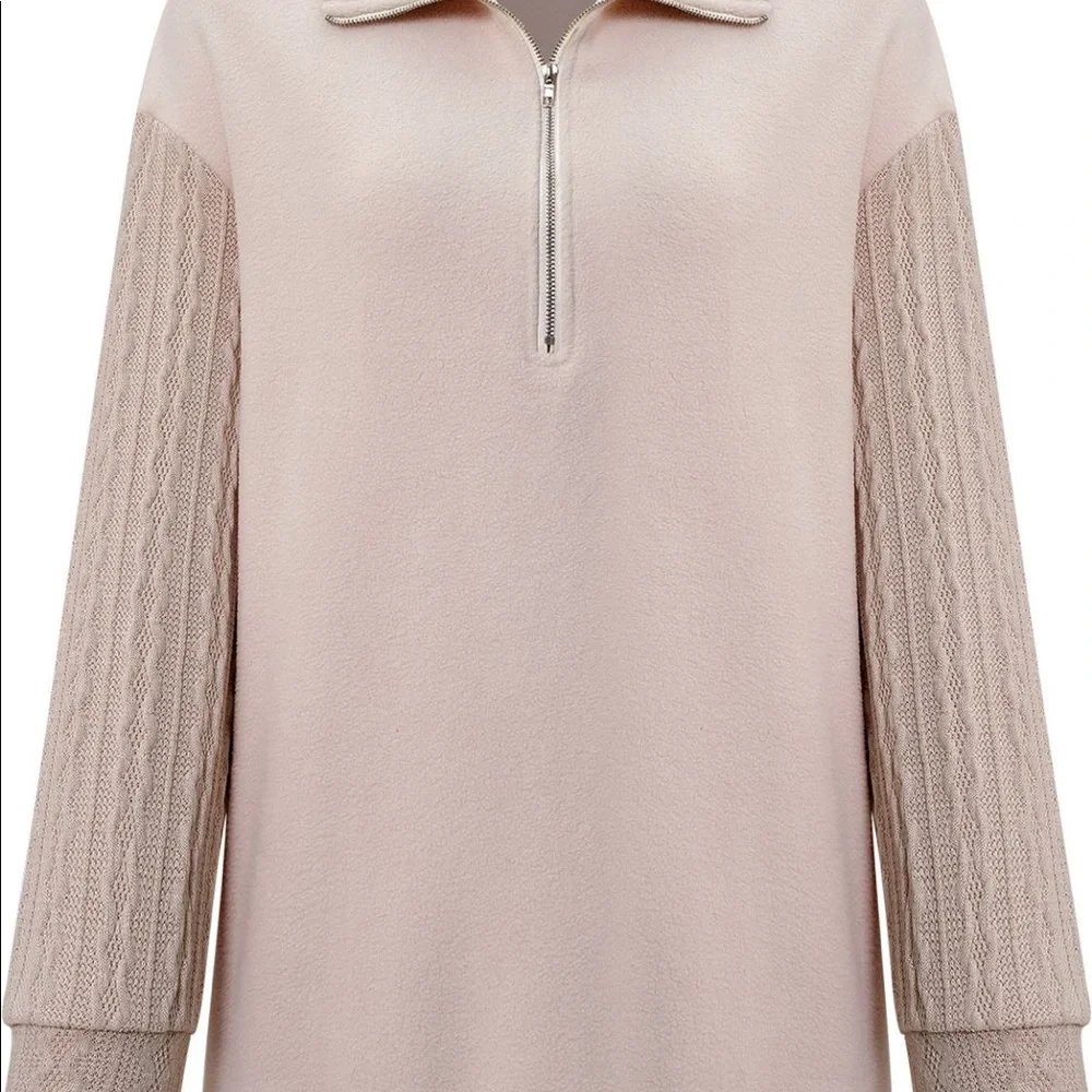 Cream Quarter Zip Dropped Shoulder Spliced Sweatshirt - Picture 6 of 6